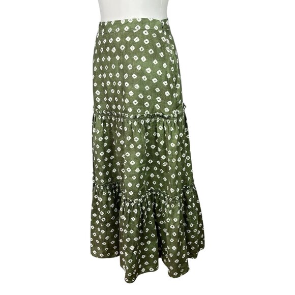 Polo Ralph Lauren Linen Tiered Western Maxi Skirt in Olive Green - Picture 3 of 14